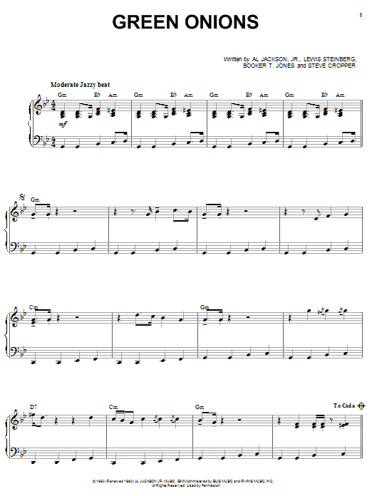 Learn to play Booker T. and The MGs Green Onions sheet music for Piano in minutes. Booker T. and The MGs Green Onions sheet music notes and chords. Download Printable PDF.