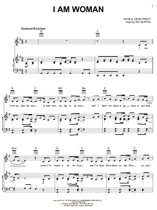 Learn to play Helen Reddy I Am Woman sheet music for Piano, Vocal & Guitar (Right-Hand Melody) in minutes. Helen Reddy I Am Woman sheet music notes and chords. Download Printable PDF.