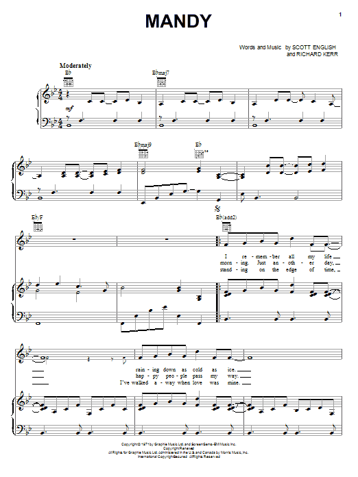 Learn to play Barry Manilow Mandy sheet music for Piano, Vocal & Guitar (Right-Hand Melody) in minutes. Barry Manilow Mandy sheet music notes and chords. Download Printable PDF.