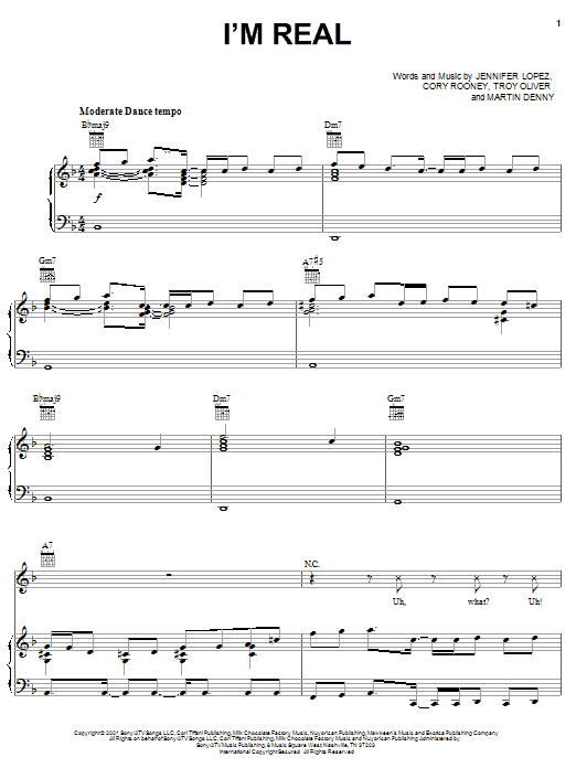 Learn to play Jennifer Lopez I'm Real sheet music for Piano, Vocal & Guitar (Right-Hand Melody) in minutes. Jennifer Lopez I'm Real sheet music notes and chords. Download Printable PDF.