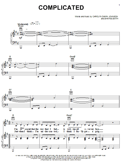 Learn to play Carolyn Dawn Johnson Complicated sheet music for Piano, Vocal & Guitar (Right-Hand Melody) in minutes. Carolyn Dawn Johnson Complicated sheet music notes and chords. Download Printable PDF.