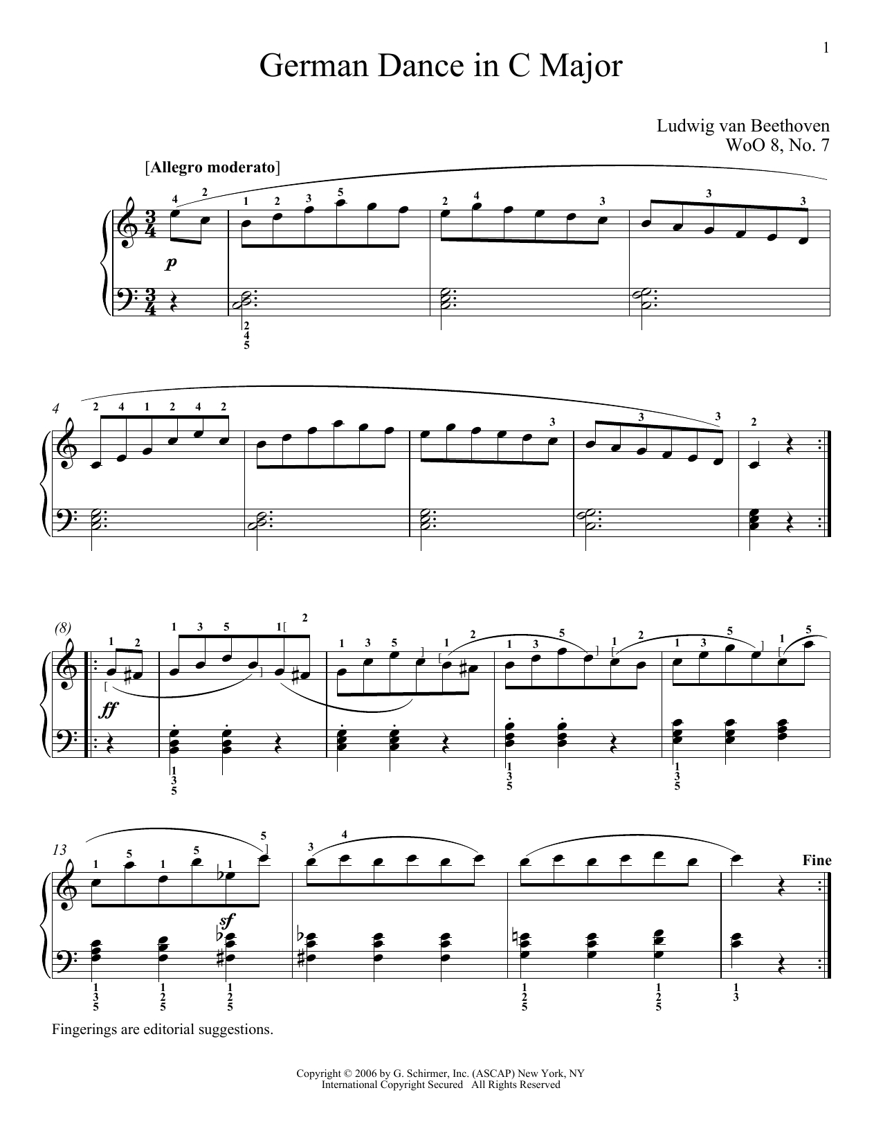 Learn to play Ludwig van Beethoven German Dance In C Major, WoO 8, No. 1 sheet music for Piano in minutes. Ludwig van Beethoven German Dance In C Major, WoO 8, No. 1 sheet music notes and chords. Download Printable PDF.