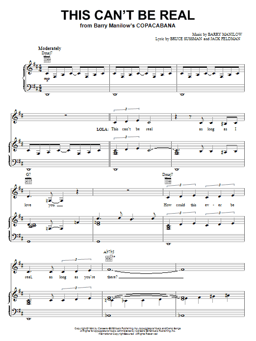 Learn to play Barry Manilow This Can't Be Real sheet music for Piano, Vocal & Guitar (Right-Hand Melody) in minutes. Barry Manilow This Can't Be Real sheet music notes and chords. Download Printable PDF.