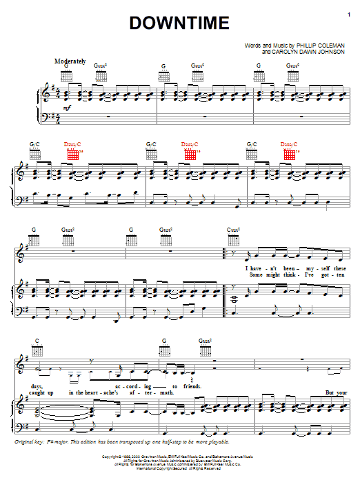 Learn to play Jo Dee Messina Downtime sheet music for Piano, Vocal & Guitar (Right-Hand Melody) in minutes. Jo Dee Messina Downtime sheet music notes and chords. Download Printable PDF.