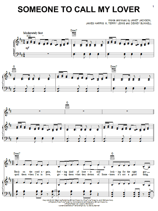 Learn to play Janet Jackson Someone To Call My Lover sheet music for Piano, Vocal & Guitar (Right-Hand Melody) in minutes. Janet Jackson Someone To Call My Lover sheet music notes and chords. Download Printable PDF.