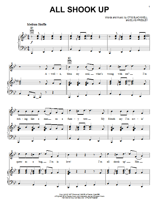 Learn to play Elvis Presley All Shook Up sheet music for Piano, Vocal & Guitar (Right-Hand Melody) in minutes. Elvis Presley All Shook Up sheet music notes and chords. Download Printable PDF.