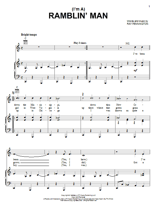 Learn to play Waylon Jennings (I'm A) Ramblin' Man sheet music for Piano, Vocal & Guitar (Right-Hand Melody) in minutes. Waylon Jennings (I'm A) Ramblin' Man sheet music notes and chords. Download Printable PDF.