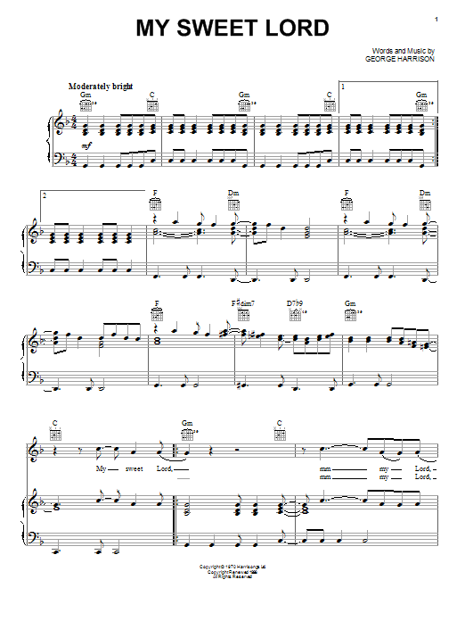 Learn to play George Harrison My Sweet Lord sheet music for Piano, Vocal & Guitar (Right-Hand Melody) in minutes. George Harrison My Sweet Lord sheet music notes and chords. Download Printable PDF.