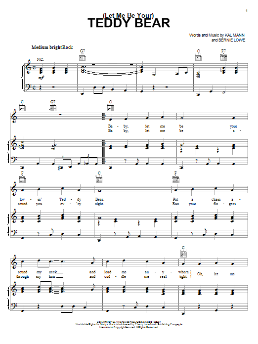Learn to play Elvis Presley (Let Me Be Your) Teddy Bear sheet music for Piano, Vocal & Guitar (Right-Hand Melody) in minutes. Elvis Presley (Let Me Be Your) Teddy Bear sheet music notes and chords. Download Printable PDF.