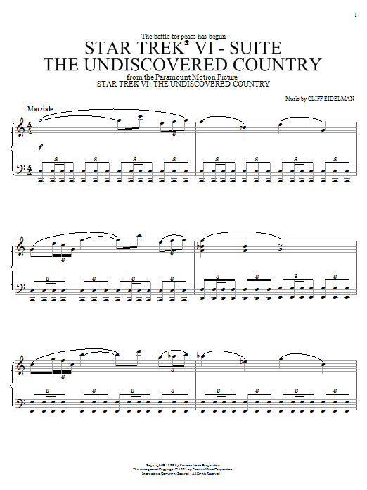 Learn to play Cliff Eidelman Star Trek(R) VI - The Undiscovered Country sheet music for Piano in minutes. Cliff Eidelman Star Trek(R) VI - The Undiscovered Country sheet music notes and chords. Download Printable PDF.