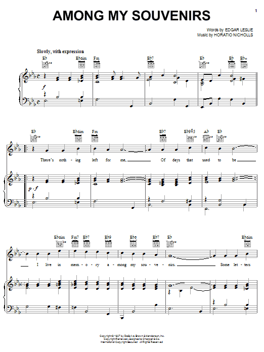 Learn to play Connie Francis Among My Souvenirs sheet music for Piano, Vocal & Guitar (Right-Hand Melody) in minutes. Connie Francis Among My Souvenirs sheet music notes and chords. Download Printable PDF.