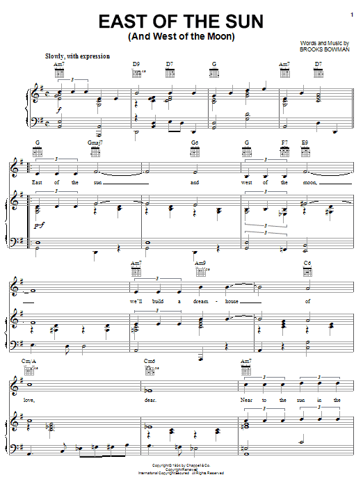 Learn to play Diana Krall East Of The Sun (And West Of The Moon) sheet music for Piano, Vocal & Guitar (Right-Hand Melody) in minutes. Diana Krall East Of The Sun (And West Of The Moon) sheet music notes and chords. Download Printable PDF.