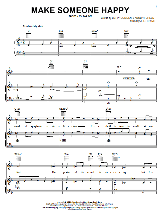 Learn to play Tony Bennett Make Someone Happy sheet music for Piano, Vocal & Guitar (Right-Hand Melody) in minutes. Tony Bennett Make Someone Happy sheet music notes and chords. Download Printable PDF.