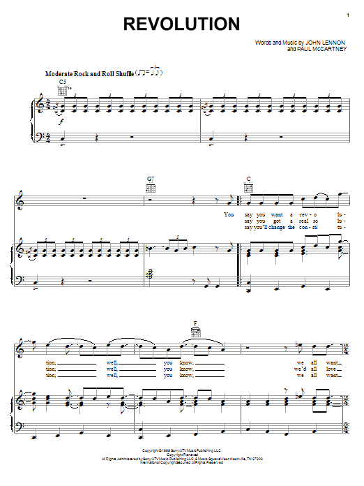 Learn to play The Beatles Revolution sheet music for Piano, Vocal & Guitar (Right-Hand Melody) in minutes. The Beatles Revolution sheet music notes and chords. Download Printable PDF.