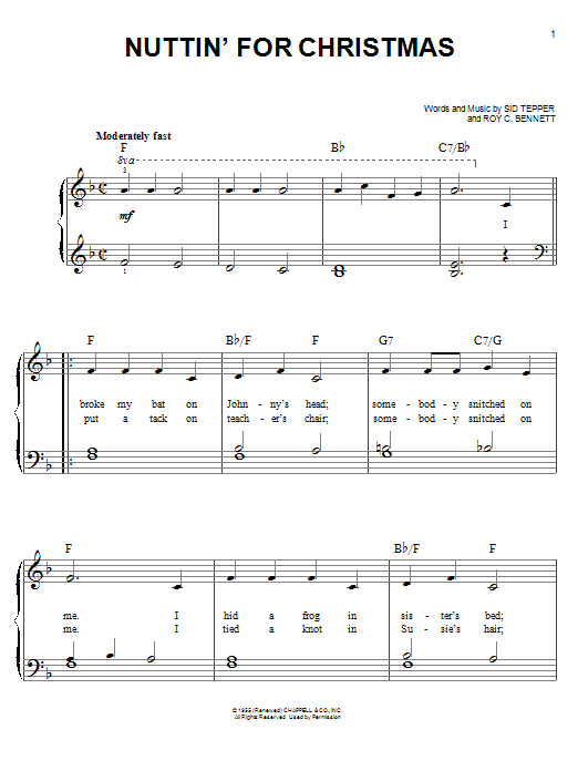 Learn to play Roy Bennett Nuttin' For Christmas sheet music for Easy Piano in minutes. Roy Bennett Nuttin' For Christmas sheet music notes and chords. Download Printable PDF.
