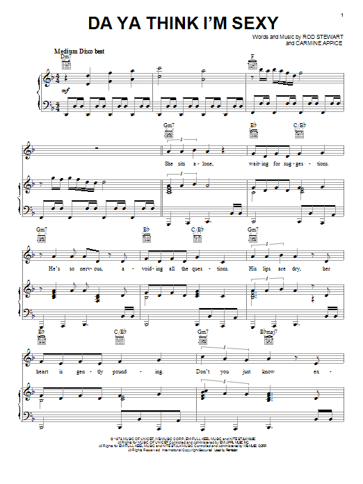 Learn to play Rod Stewart Da Ya Think I'm Sexy sheet music for Piano, Vocal & Guitar (Right-Hand Melody) in minutes. Rod Stewart Da Ya Think I'm Sexy sheet music notes and chords. Download Printable PDF.