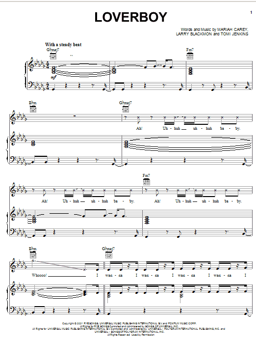 Learn to play Mariah Carey Loverboy sheet music for Piano, Vocal & Guitar (Right-Hand Melody) in minutes. Mariah Carey Loverboy sheet music notes and chords. Download Printable PDF.