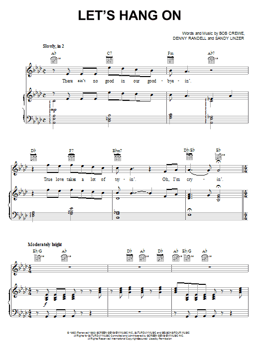 Learn to play The Manhattan Transfer Let's Hang On sheet music for Piano, Vocal & Guitar (Right-Hand Melody) in minutes. The Manhattan Transfer Let's Hang On sheet music notes and chords. Download Printable PDF.