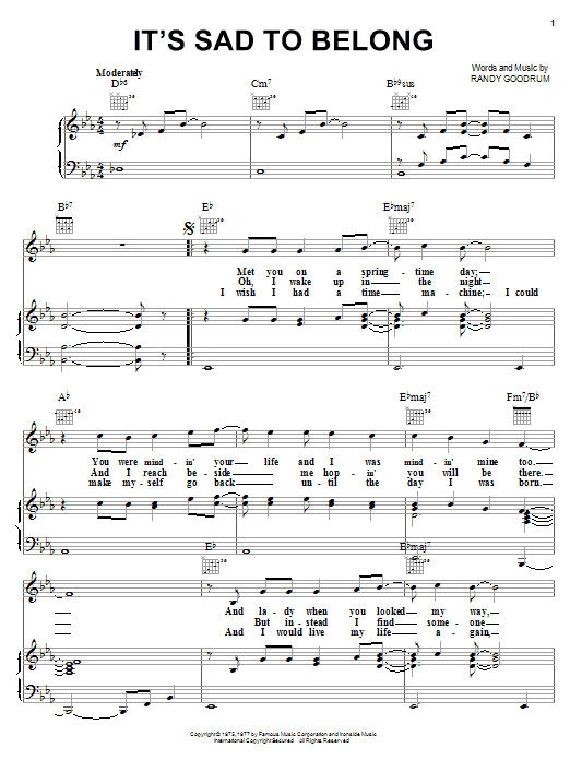Learn to play John Ford Coley It's Sad To Belong sheet music for Piano, Vocal & Guitar (Right-Hand Melody) in minutes. John Ford Coley It's Sad To Belong sheet music notes and chords. Download Printable PDF.