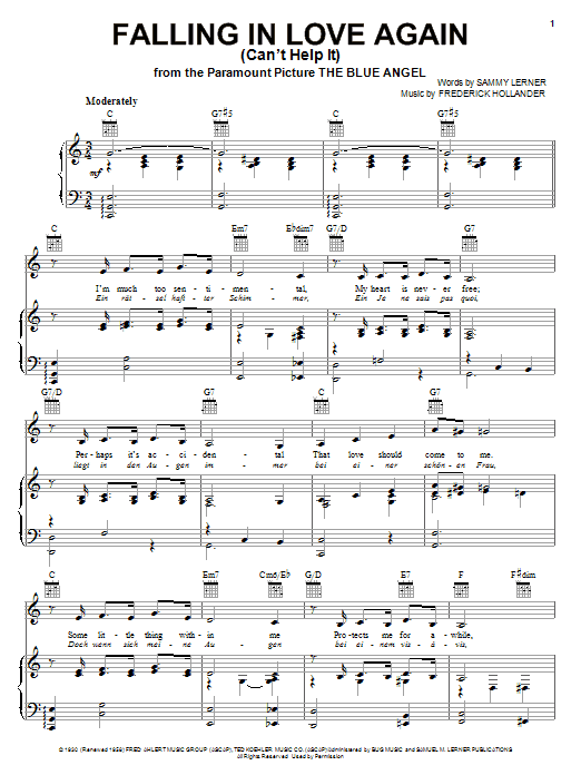 Learn to play Linda Ronstadt Falling In Love Again (Can't Help It) sheet music for Piano, Vocal & Guitar (Right-Hand Melody) in minutes. Linda Ronstadt Falling In Love Again (Can't Help It) sheet music notes and chords. Download Printable PDF.