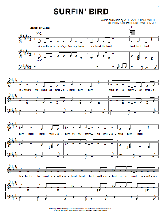 Learn to play The Trashmen Surfin' Bird sheet music for Piano, Vocal & Guitar (Right-Hand Melody) in minutes. The Trashmen Surfin' Bird sheet music notes and chords. Download Printable PDF.