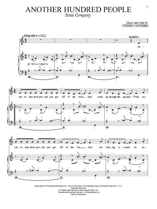 Learn to play Stephen Sondheim Another Hundred People sheet music for Piano, Vocal & Guitar (Right-Hand Melody) in minutes. Stephen Sondheim Another Hundred People sheet music notes and chords. Download Printable PDF.