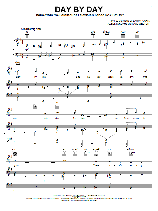 Learn to play Frank Sinatra Day By Day sheet music for Piano, Vocal & Guitar (Right-Hand Melody) in minutes. Frank Sinatra Day By Day sheet music notes and chords. Download Printable PDF.
