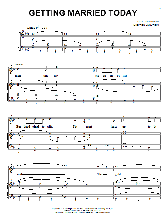 Learn to play Stephen Sondheim Getting Married Today sheet music for Piano, Vocal & Guitar (Right-Hand Melody) in minutes. Stephen Sondheim Getting Married Today sheet music notes and chords. Download Printable PDF.