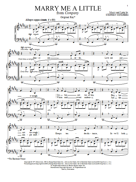 Learn to play Stephen Sondheim Marry Me A Little sheet music for Piano, Vocal & Guitar (Right-Hand Melody) in minutes. Stephen Sondheim Marry Me A Little sheet music notes and chords. Download Printable PDF.