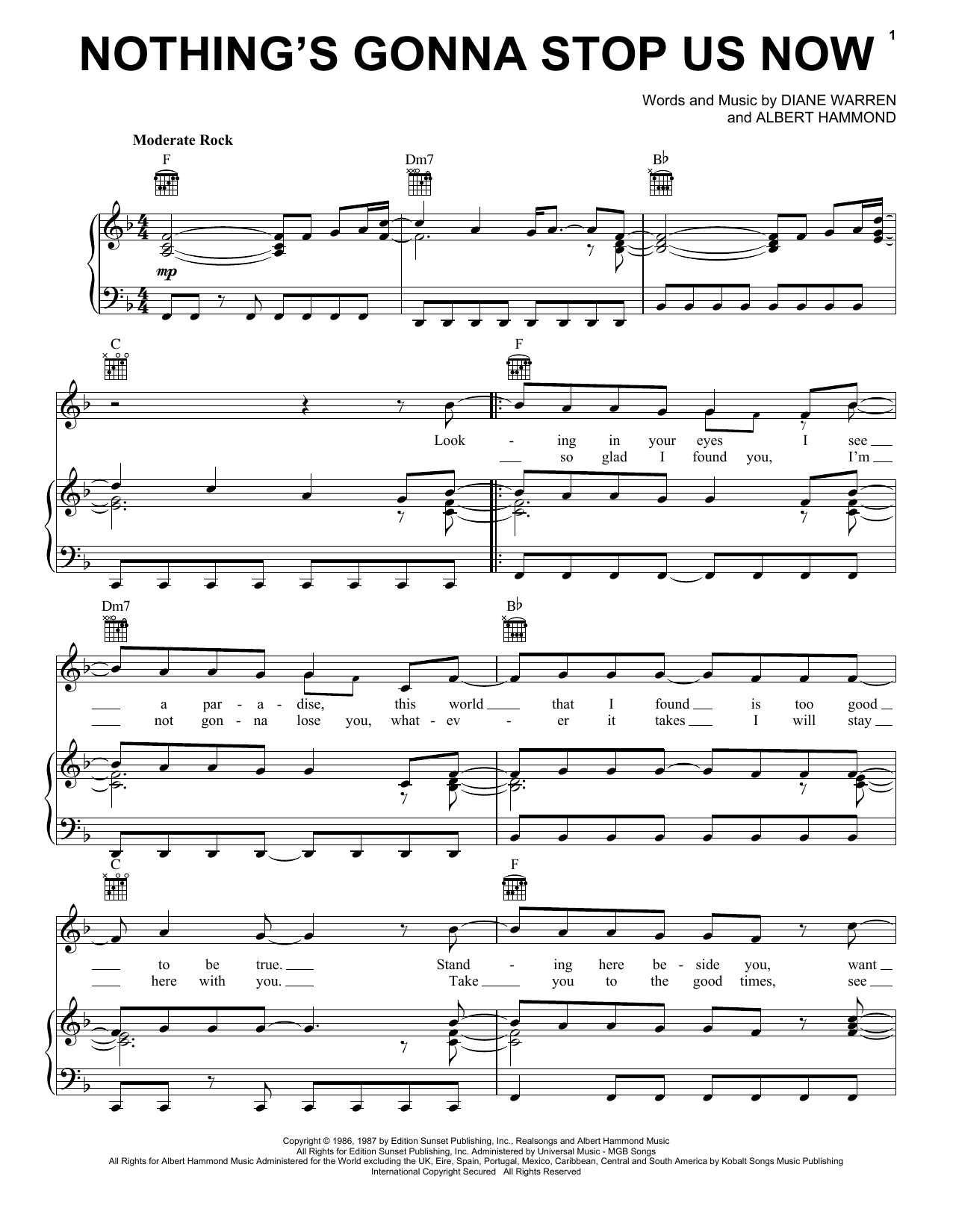 Learn to play Starship Nothing's Gonna Stop Us Now sheet music for Piano, Vocal & Guitar (Right-Hand Melody) in minutes. Starship Nothing's Gonna Stop Us Now sheet music notes and chords. Download Printable PDF.