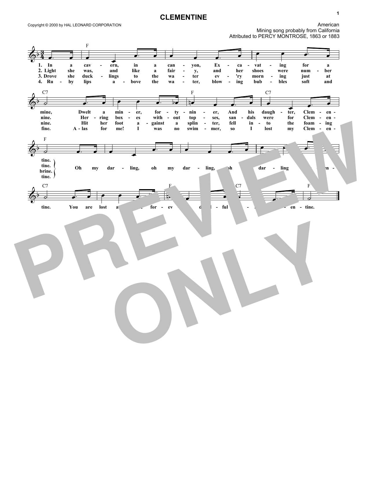 Learn to play Percy Montrose (Oh, My Darling) Clementine sheet music for Melody Line, Lyrics & Chords in minutes. Percy Montrose (Oh, My Darling) Clementine sheet music notes and chords. Download Printable PDF.