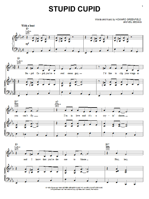 Learn to play Connie Francis Stupid Cupid sheet music for Piano, Vocal & Guitar (Right-Hand Melody) in minutes. Connie Francis Stupid Cupid sheet music notes and chords. Download Printable PDF.