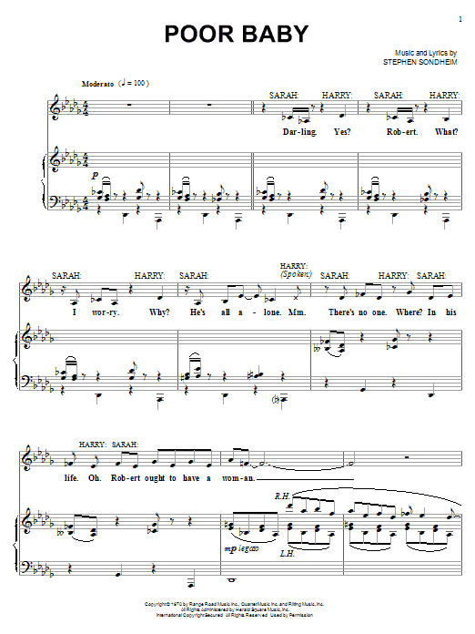 Learn to play Stephen Sondheim Poor Baby sheet music for Piano, Vocal & Guitar (Right-Hand Melody) in minutes. Stephen Sondheim Poor Baby sheet music notes and chords. Download Printable PDF.
