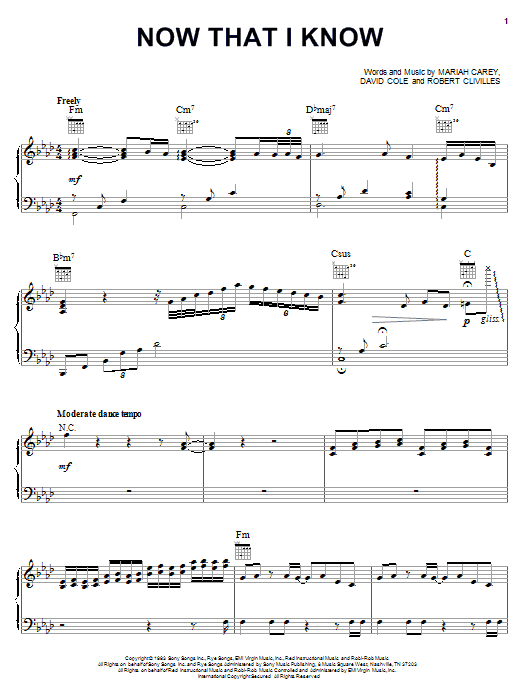 Learn to play Mariah Carey Now That I Know sheet music for Piano, Vocal & Guitar (Right-Hand Melody) in minutes. Mariah Carey Now That I Know sheet music notes and chords. Download Printable PDF.