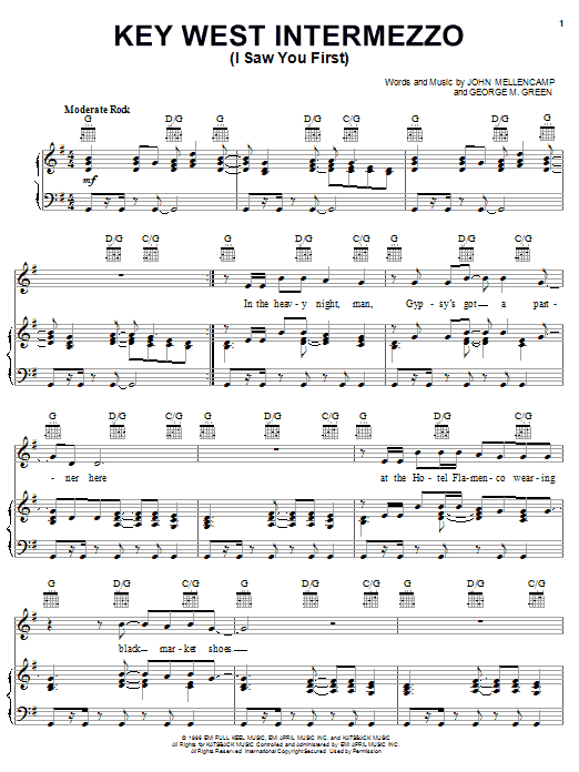 Learn to play John Mellencamp Key West Intermezzo (I Saw You First) sheet music for Piano, Vocal & Guitar (Right-Hand Melody) in minutes. John Mellencamp Key West Intermezzo (I Saw You First) sheet music notes and chords. Download Printable PDF.