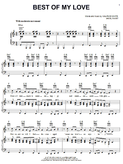 Learn to play The Emotions Best Of My Love sheet music for Piano, Vocal & Guitar (Right-Hand Melody) in minutes. The Emotions Best Of My Love sheet music notes and chords. Download Printable PDF.
