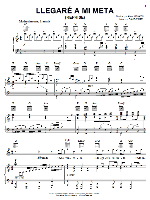 Learn to play Alan Menken Llegare A Mi Meta (Reprise) sheet music for Piano, Vocal & Guitar (Right-Hand Melody) in minutes. Alan Menken Llegare A Mi Meta (Reprise) sheet music notes and chords. Download Printable PDF.