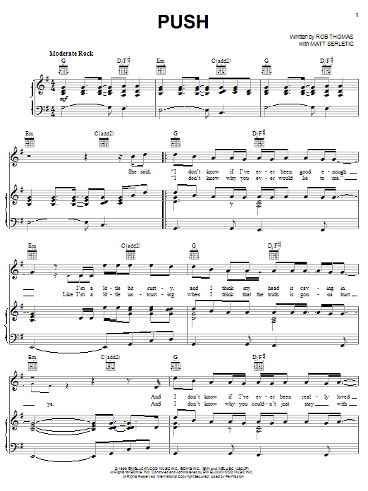 Learn to play Matchbox Twenty Push sheet music for Piano, Vocal & Guitar (Right-Hand Melody) in minutes. Matchbox Twenty Push sheet music notes and chords. Download Printable PDF.