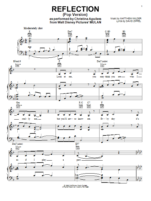 Learn to play Christina Aguilera Reflection (Pop Version) sheet music for Piano, Vocal & Guitar (Right-Hand Melody) in minutes. Christina Aguilera Reflection (Pop Version) sheet music notes and chords. Download Printable PDF.