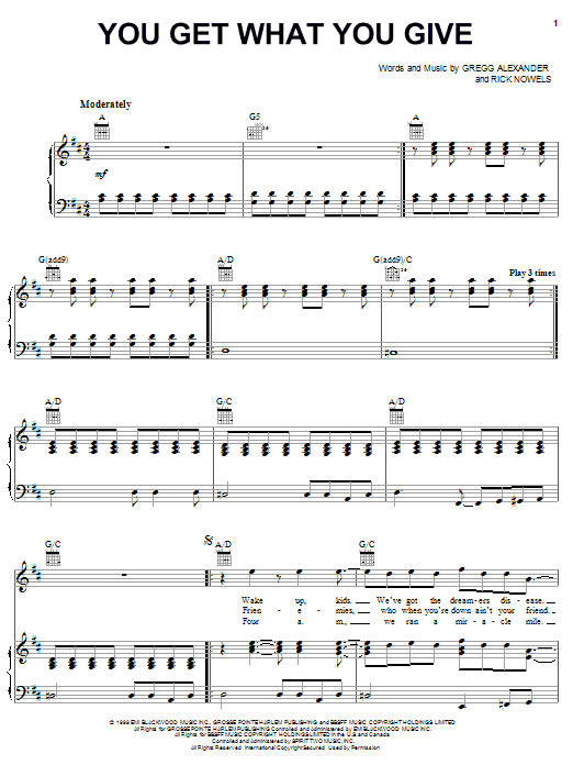 Learn to play The New Radicals You Get What You Give sheet music for Piano, Vocal & Guitar (Right-Hand Melody) in minutes. The New Radicals You Get What You Give sheet music notes and chords. Download Printable PDF.