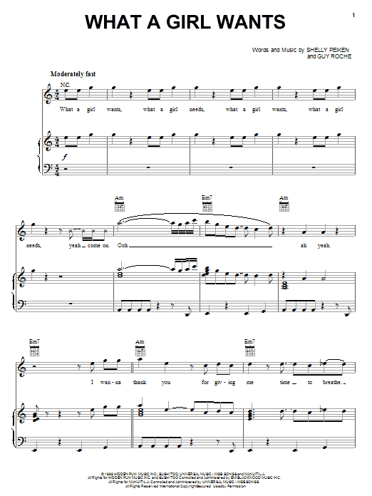 Learn to play Christina Aguilera What A Girl Wants sheet music for Piano, Vocal & Guitar (Right-Hand Melody) in minutes. Christina Aguilera What A Girl Wants sheet music notes and chords. Download Printable PDF.