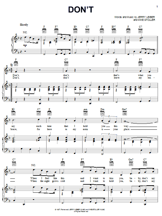 Learn to play Elvis Presley Don't sheet music for Piano, Vocal & Guitar (Right-Hand Melody) in minutes. Elvis Presley Don't sheet music notes and chords. Download Printable PDF.