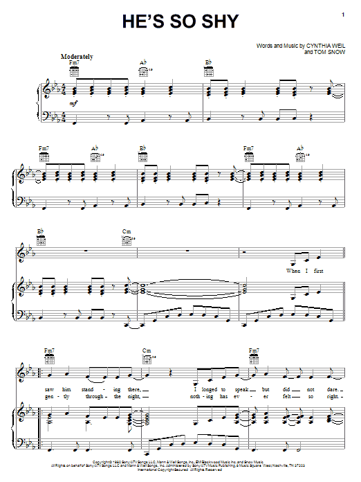 Learn to play The Pointer Sisters He's So Shy sheet music for Piano, Vocal & Guitar (Right-Hand Melody) in minutes. The Pointer Sisters He's So Shy sheet music notes and chords. Download Printable PDF.