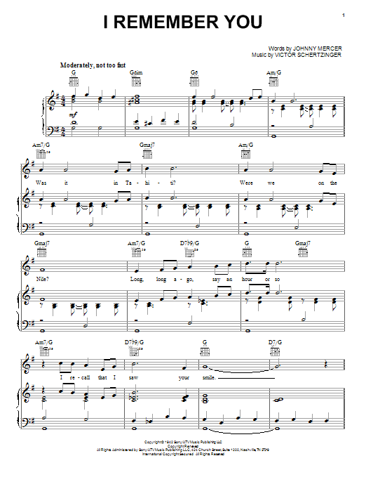 Learn to play Jo Stafford I Remember You sheet music for Piano, Vocal & Guitar (Right-Hand Melody) in minutes. Jo Stafford I Remember You sheet music notes and chords. Download Printable PDF.
