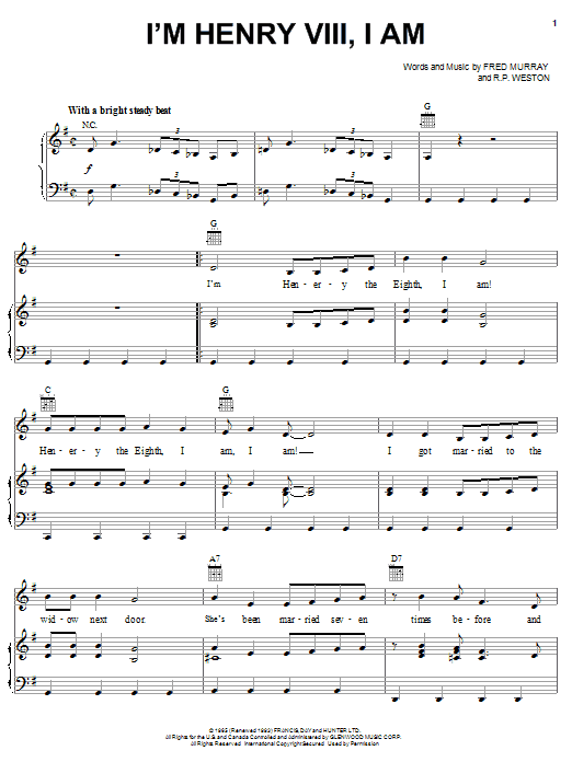 Learn to play Herman's Hermits I'm Henry VIII, I Am sheet music for Piano, Vocal & Guitar (Right-Hand Melody) in minutes. Herman's Hermits I'm Henry VIII, I Am sheet music notes and chords. Download Printable PDF.