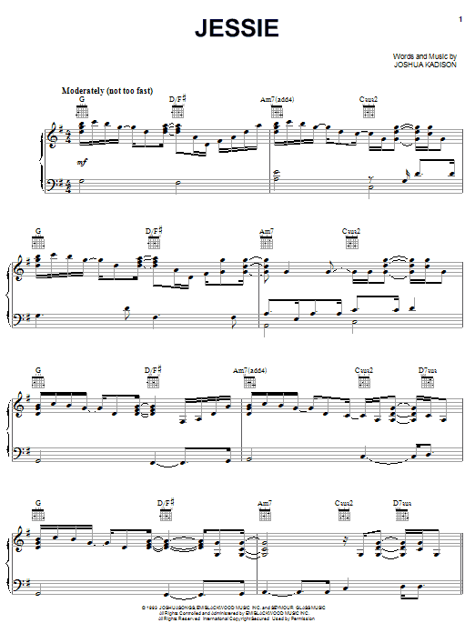 Learn to play Joshua Kadison Jessie sheet music for Piano, Vocal & Guitar (Right-Hand Melody) in minutes. Joshua Kadison Jessie sheet music notes and chords. Download Printable PDF.