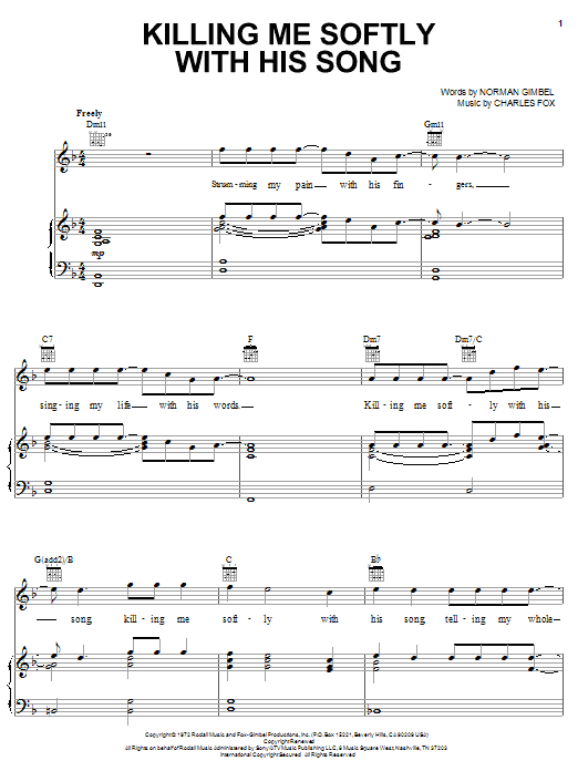 Learn to play Norman Gimbel Killing Me Softly With His Song sheet music for Piano, Vocal & Guitar (Right-Hand Melody) in minutes. Norman Gimbel Killing Me Softly With His Song sheet music notes and chords. Download Printable PDF.