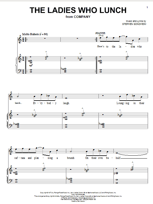 Learn to play Stephen Sondheim The Ladies Who Lunch sheet music for Piano, Vocal & Guitar (Right-Hand Melody) in minutes. Stephen Sondheim The Ladies Who Lunch sheet music notes and chords. Download Printable PDF.