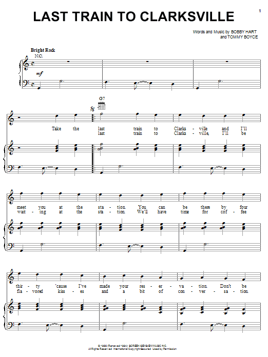 Learn to play The Monkees Last Train To Clarksville sheet music for Piano, Vocal & Guitar (Right-Hand Melody) in minutes. The Monkees Last Train To Clarksville sheet music notes and chords. Download Printable PDF.