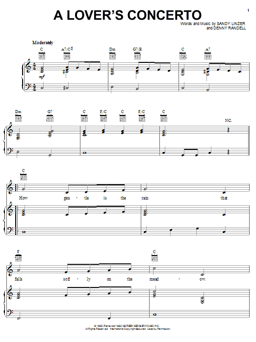 Learn to play The Toys A Lover's Concerto sheet music for Piano, Vocal & Guitar (Right-Hand Melody) in minutes. The Toys A Lover's Concerto sheet music notes and chords. Download Printable PDF.